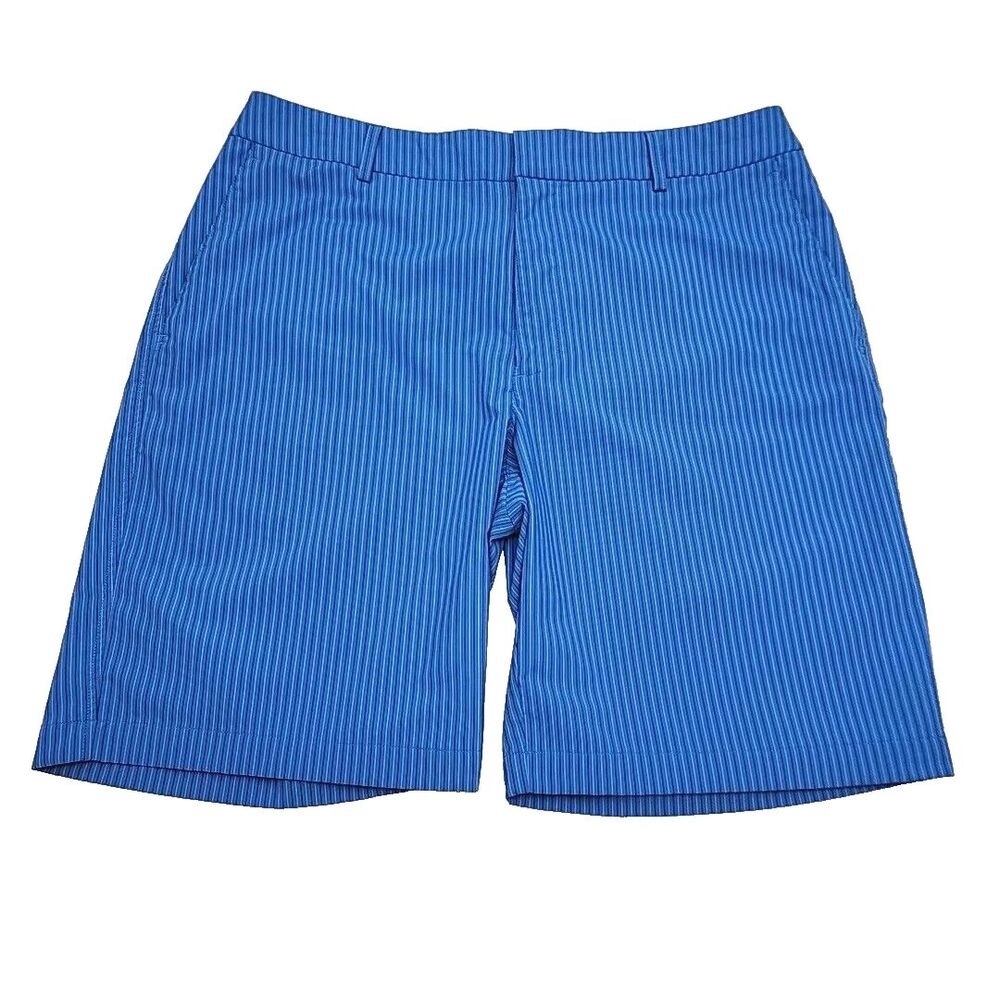 Under Armour Shorts Blue Stripe Stretch Men Sz 34 Flat 9.5" Inseam Golf Nylon
